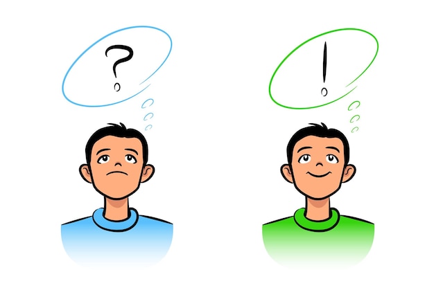 Niño confundido y un niño que tiene una solución a un problema Ilustración simple de dibujos animados dibujada a mano