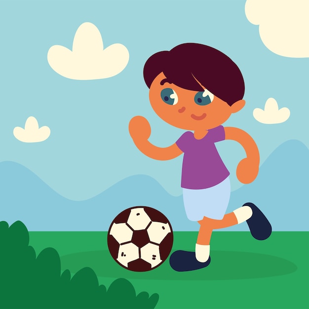 Vector niño corriendo con balón de fútbol