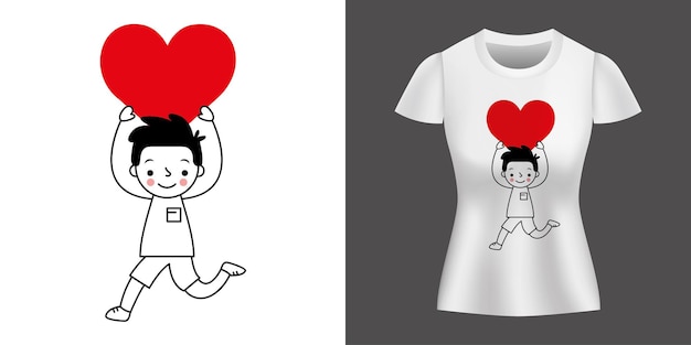 Niño corriendo con corazón en sus manos impreso en camisa.