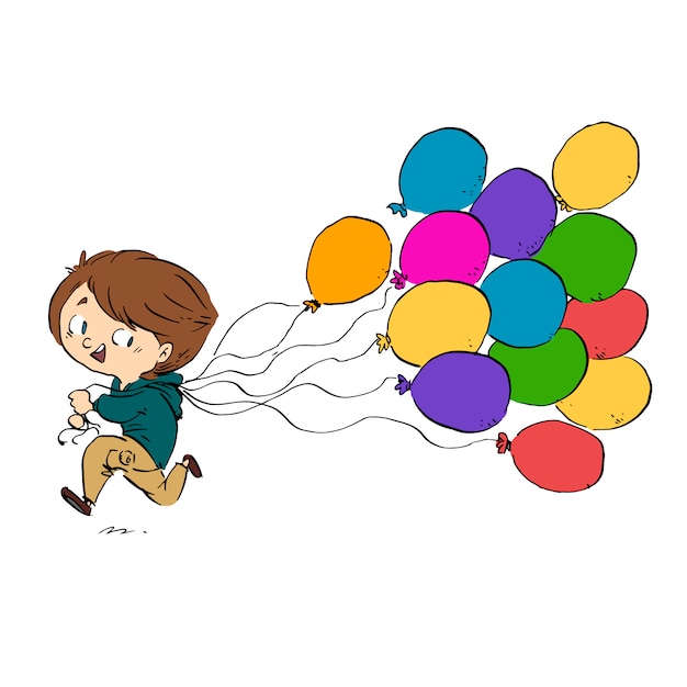 Niño corriendo con globos