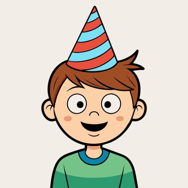 un niño de cumpleaños de dibujos animados con un sombrero de fiesta y una estrella en él