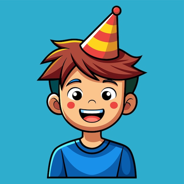 un niño de cumpleaños de dibujos animados con un sombrero de fiesta y una estrella en él
