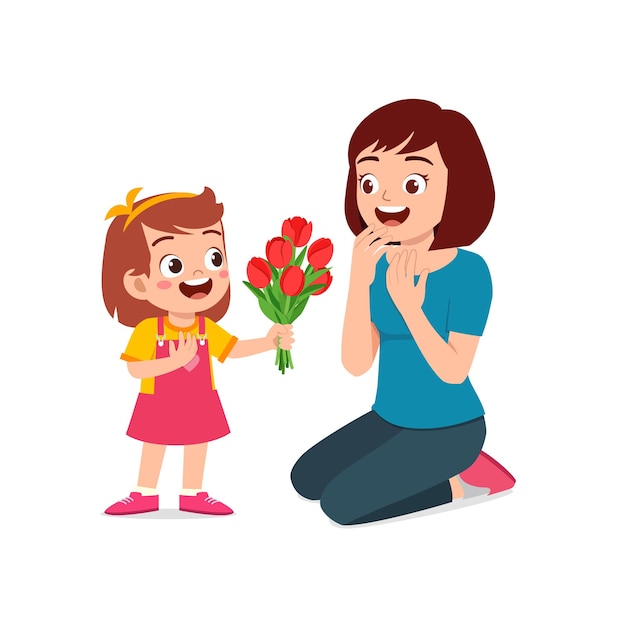 El niño le da una flor a la madre.