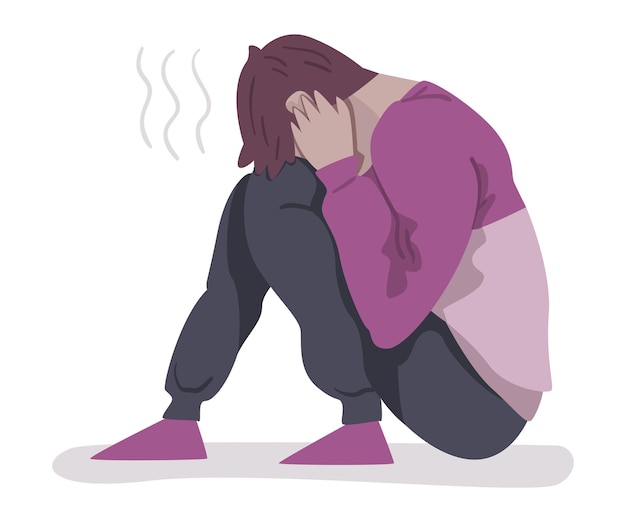 Niño deprimido sentado en el suelo Problemas de salud mental Trastorno psicológico Concepto Ilustración vectorial de estilo dibujos animados