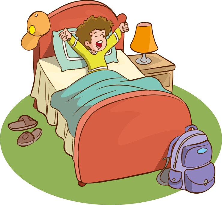 Vector niño despertando bostezando vector de dibujos animados