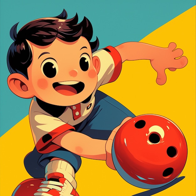 Vector un niño de detroit va a jugar a los bolos al estilo de los dibujos animados