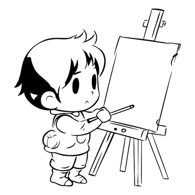 Vector un niño está dibujando un cuadro de un niño frente a una imagen de una pieza de papel