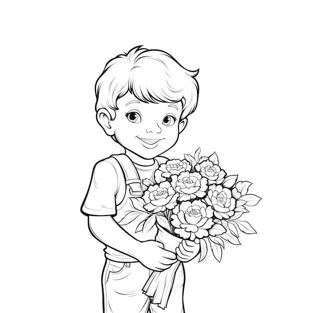 niño con dibujo de ramo de rosas