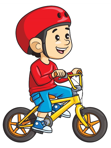 Niño de dibujos animados andar en bicicleta