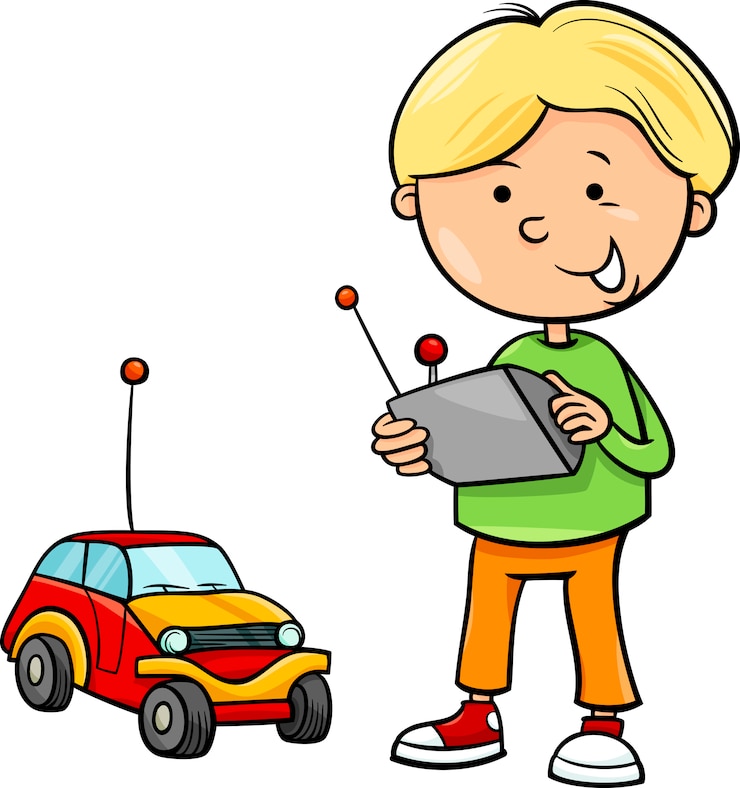 Vector niño y dibujos animados de coches remotos