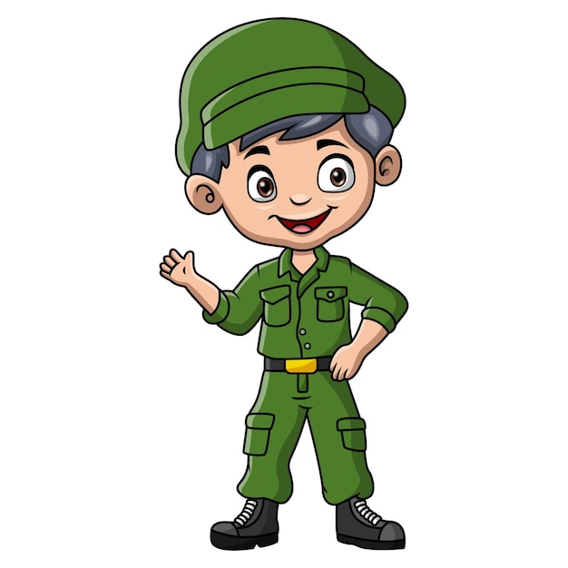 Vector niño de dibujos animados con disfraces de ejército