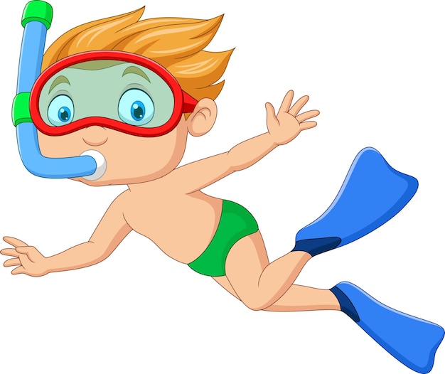 Niño de dibujos animados con equipo de snorkel