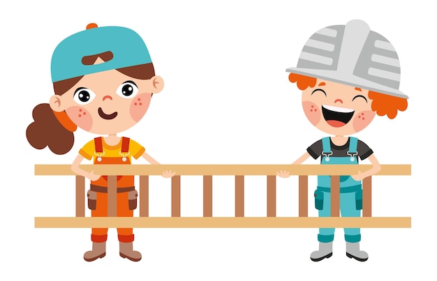 Niño de dibujos animados con herramientas de construcción