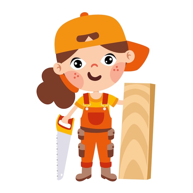 Niño de dibujos animados con herramientas de construcción