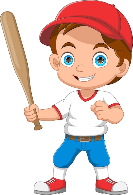 Vector niño de dibujos animados jugando al béisbol