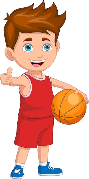 niño de dibujos animados jugando baloncesto
