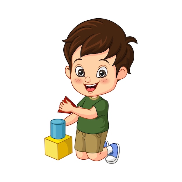 Niño de dibujos animados jugando con cubos