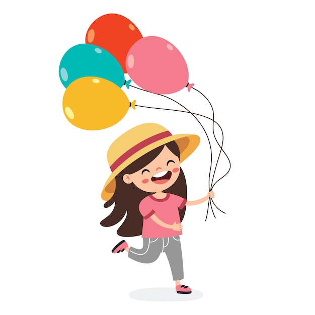 Niño de dibujos animados jugando con globos
