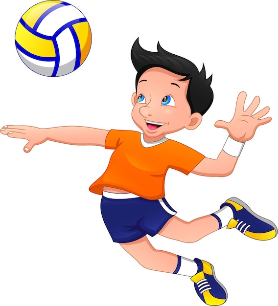 Niño de dibujos animados jugando voleibol