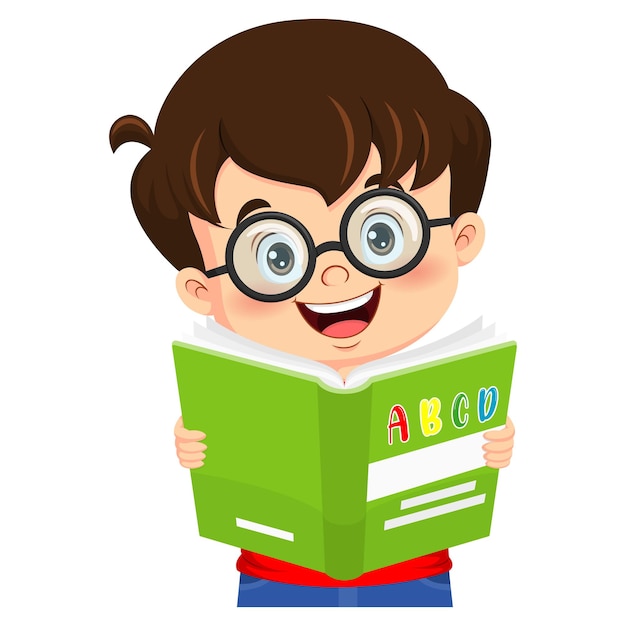 Vector niño de dibujos animados leyendo un libro