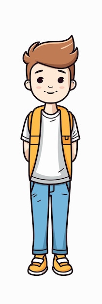 Un niño de dibujos animados con una mochila y una mochila amarilla.