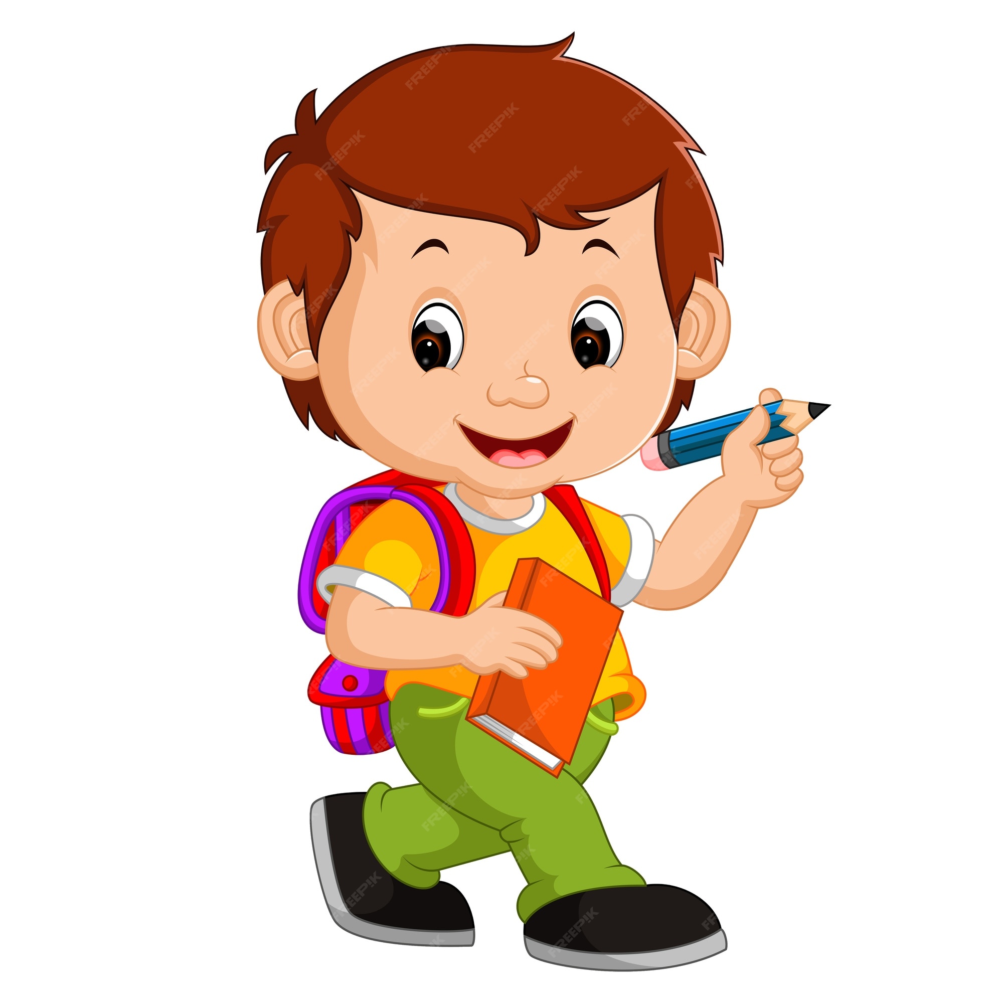 Niño con dibujos animados de mochilas | Vector Premium Niño con dibujos animados de mochilas | Vector Premium