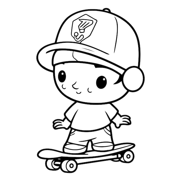 Vector niño de dibujos animados montando una patineta ilustración vectorial de un niño lindo