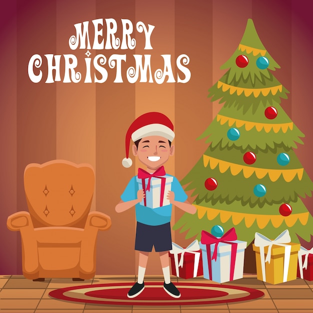 Niño en dibujos animados de Navidad