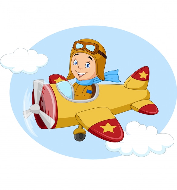 Niño de dibujos animados operando un avión