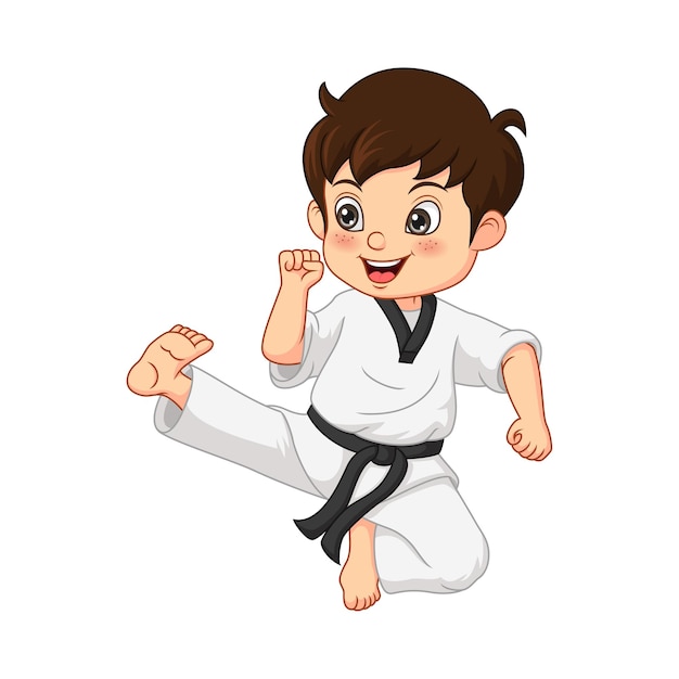 Vector niño de dibujos animados practicando karate