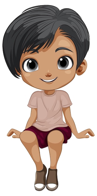 Un niño de dibujos animados sentado alegremente
