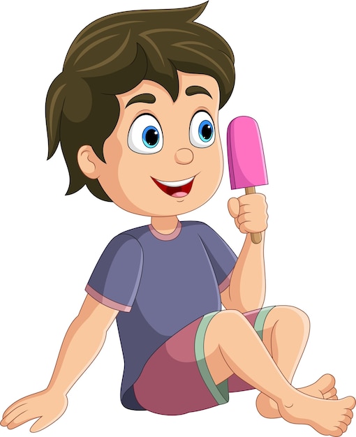 Vector niño de dibujos animados sosteniendo un helado