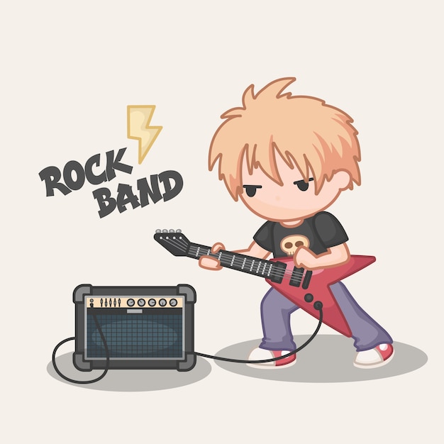 Vector niño de dibujos animados tocando la guitarra