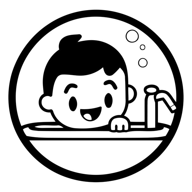 Niño de dibujos animados tomando un baño ilustración vectorial en estilo de dibujoso animado