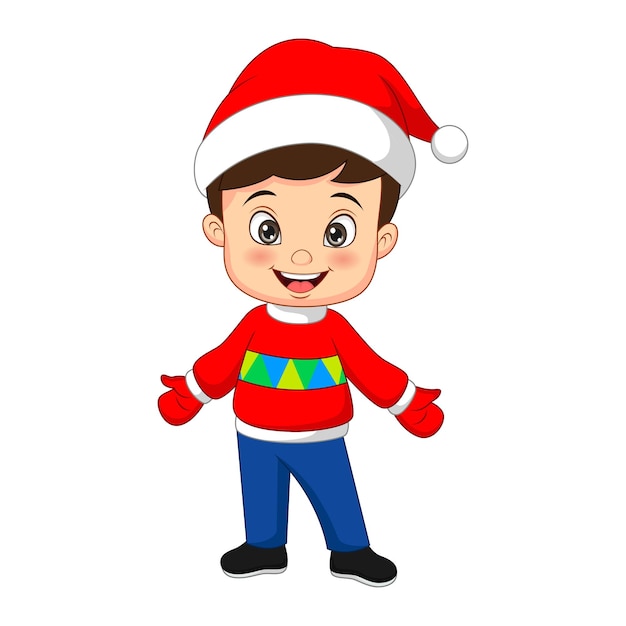 Vector niño de dibujos animados con traje de santa