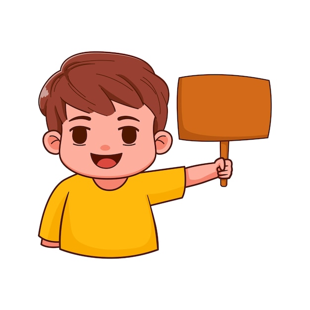niño de dibujos animados de vector con tablero de la muestra