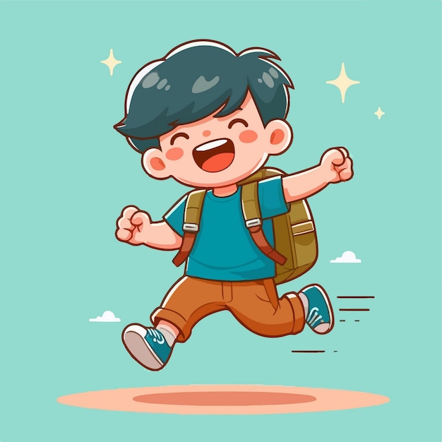 Niño de dibujos animados vectorial yendo al colegio