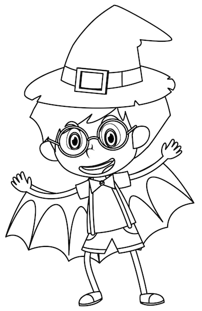 Vector un niño con disfraz de halloween personaje de garabato en blanco y negro