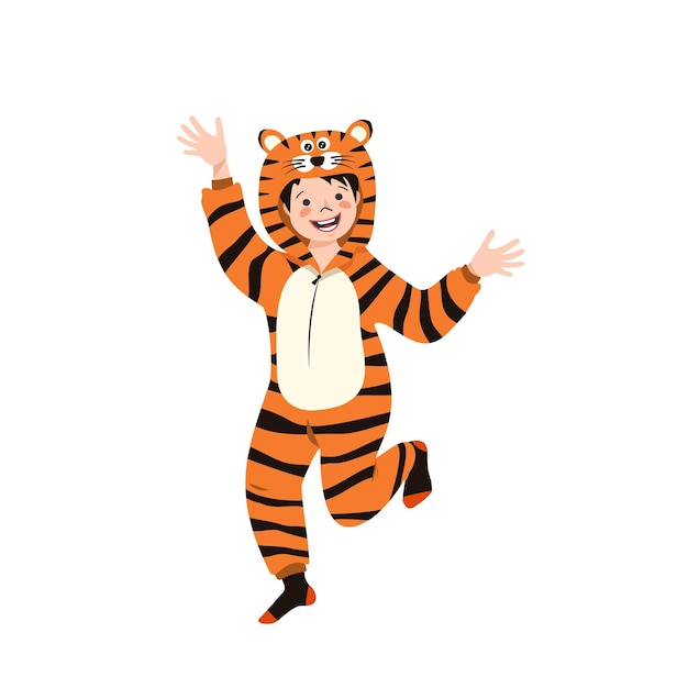 entonces Disipación puramente Un niño con un disfraz de tigre de carnaval. fiesta de pijamas para niños.  niño con monos o kigurumi, ropa festiva para año nuevo, navidad o  vacaciones. | Vector Premium