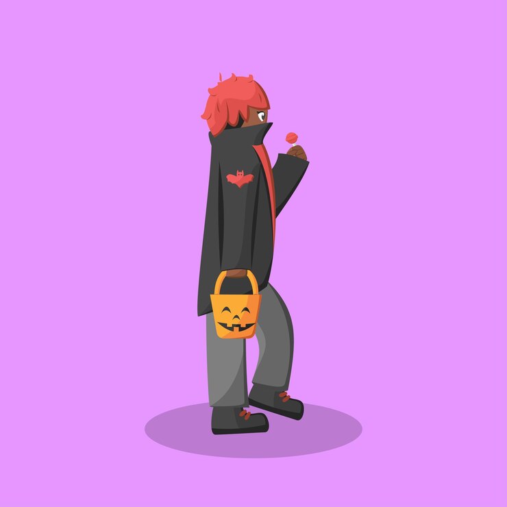 Vector niño con disfraz de vampiro negro vector de halloween muy bonito
