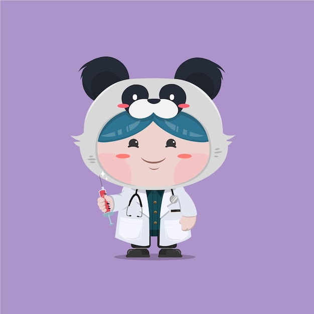 Un niño disfrazado de doctor panda