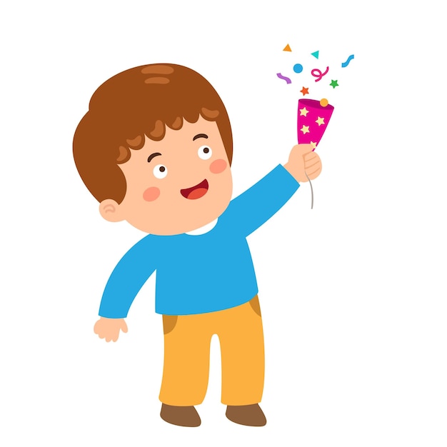 Un niño disparando a un popper de confeti