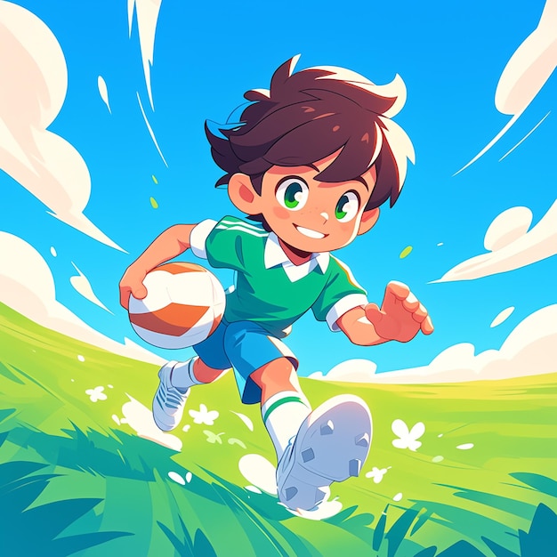 Vector un niño de dublín juega al fútbol gaélico al estilo de los dibujos animados