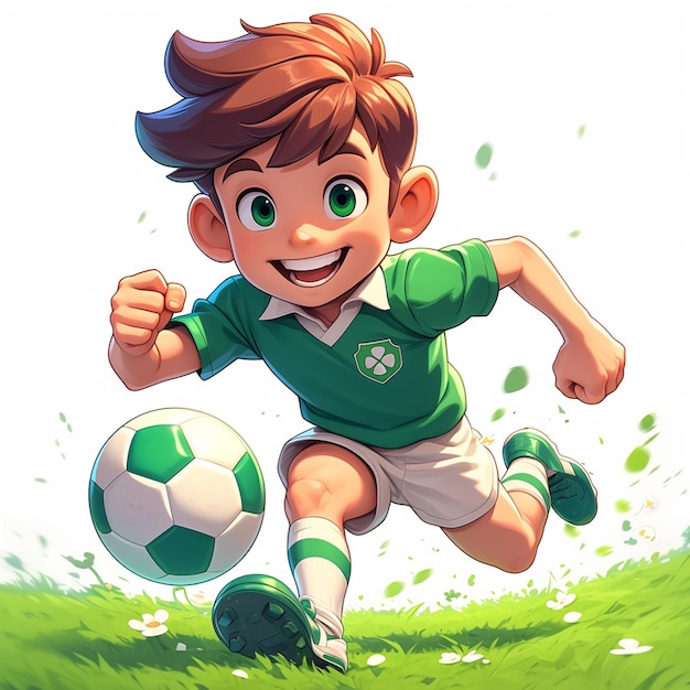 Vector un niño de dublín juega al fútbol gaélico al estilo de los dibujos animados