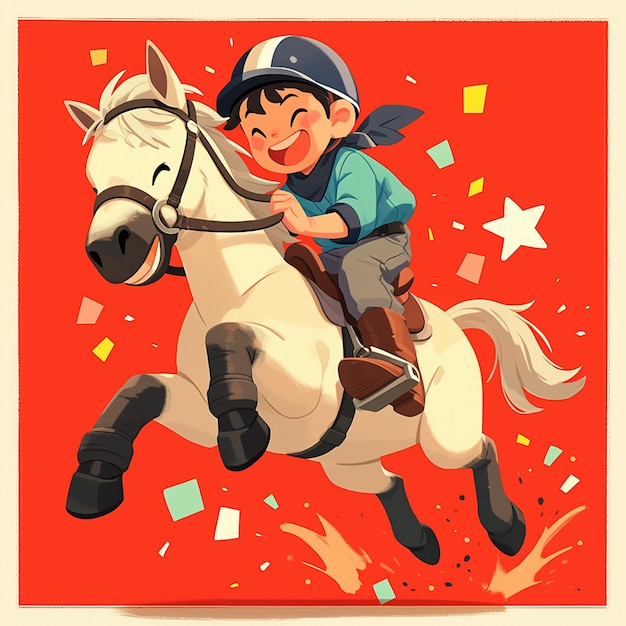 Vector un niño de dublín monta un caballo al estilo de los dibujos animados