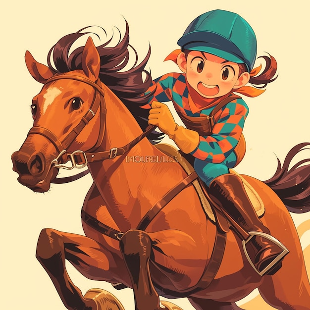 Vector un niño de dublín monta un caballo al estilo de los dibujos animados