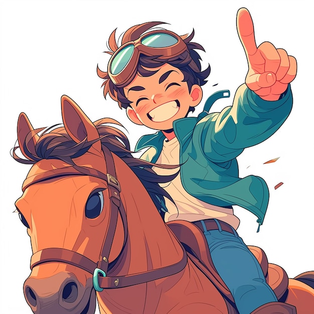 Vector un niño de dublín monta un caballo al estilo de los dibujos animados