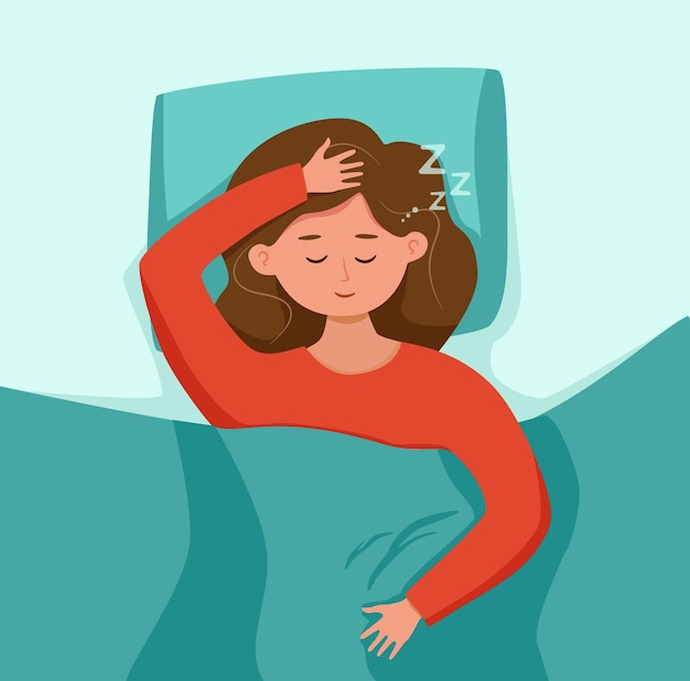 Vector niño duerme en la cama por la noche ilustración vectorial niña en pijama con un dulce sueño