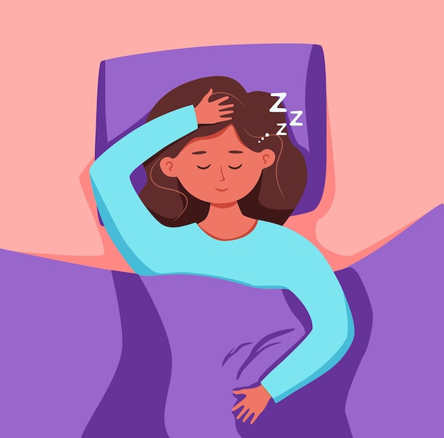 Vector niño duerme en la cama por la noche ilustración