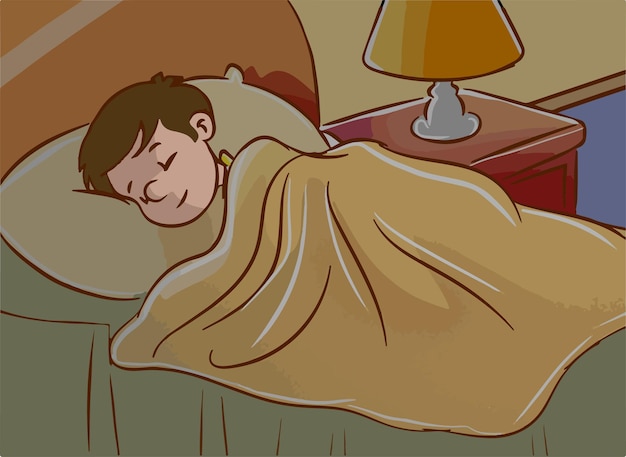 niño durmiendo en su cama vector de dibujos animados